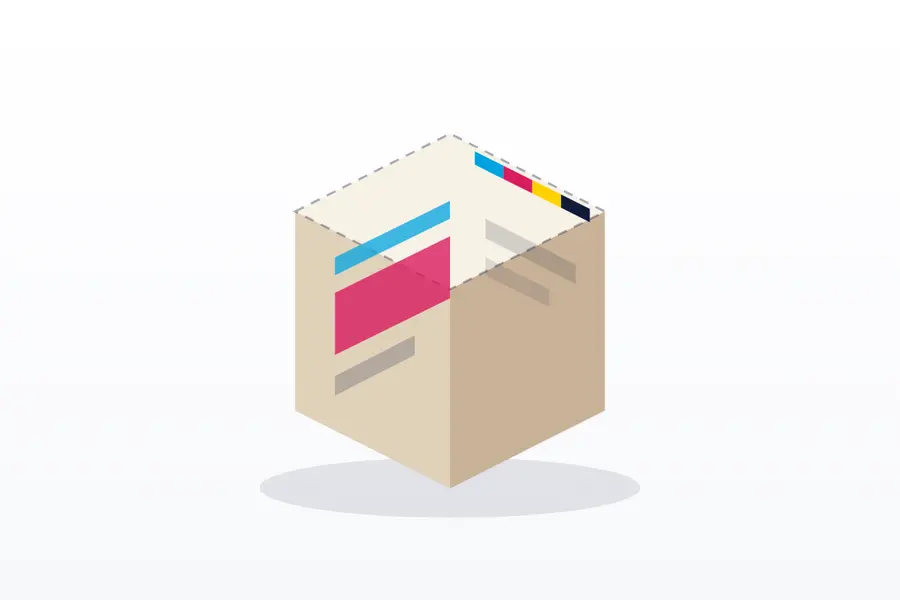 Illustration of a four-colour die-cut duplex monocarton with its dieline